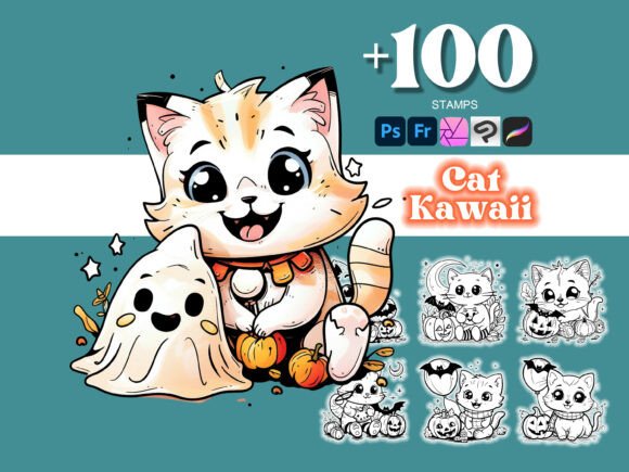 100 Cat Halloween Photoshop Brushes for Creative Precision