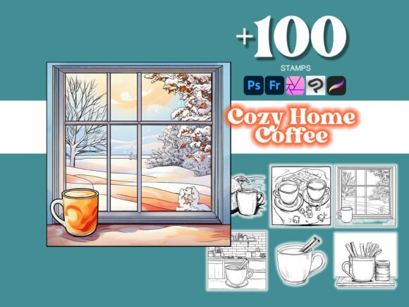 100 Cozy Home Coffee Photoshop Brushes – A Must-Have Toolkit for Digital Creators