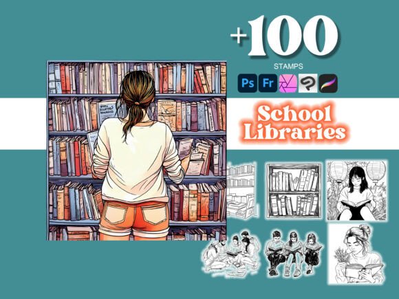100 School Libraries Photoshop Brushes for Creative Precision