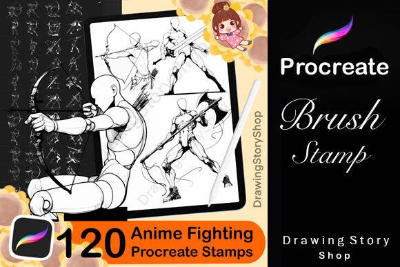 120 Procreate Anime Male Fighting Stamps for Dynamic Digital Art