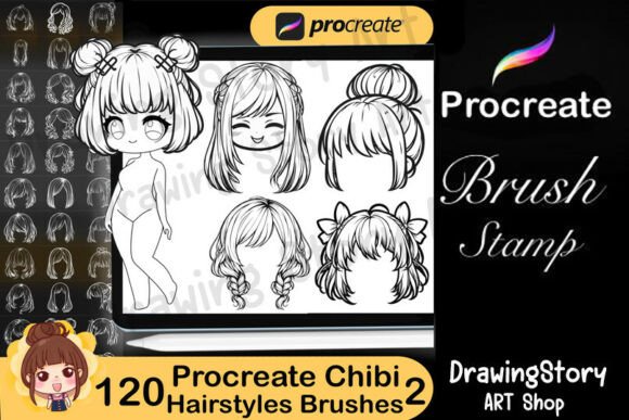 120 Procreate Chibi Hair Stamps Set2: A Practical Resource for Digital Artists