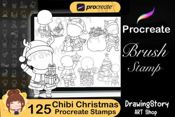 125 Procreate Chibi Stamps, Christmas: Creative Tools for Festive Digital Art