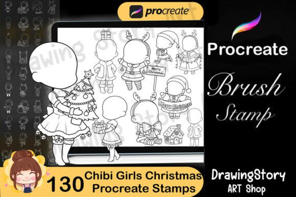 130 Christmas Chibi Girl Stamps for Creative Digital Art