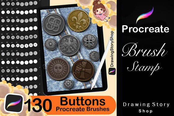 130 Procreate Metal Buttons Stamps for Dynamic Digital Design
