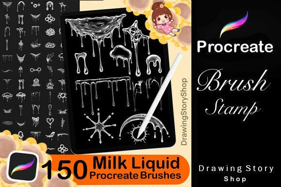 150 Milky Liquid Stamps for Procreate: Enhancing Digital Art with Versatile Tools