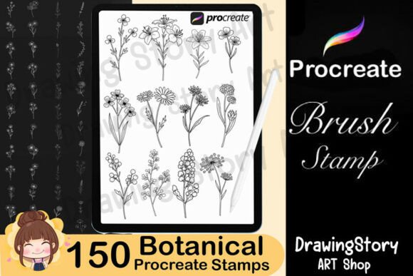 150 Procreate Botanical Stamps for Floral Art