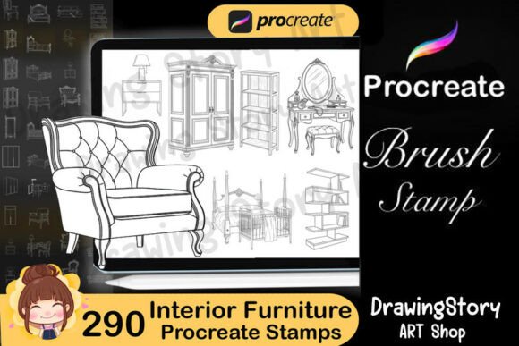 290 Procreate Interior Furniture Stamps for Creative Designers