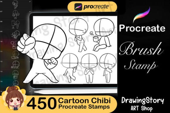 450 Cartoon Chibi Procreate Stamps for Creative Digital Artists