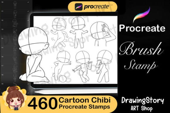 460 Cartoon Chibi Procreate Stamps for Creative Digital Artists