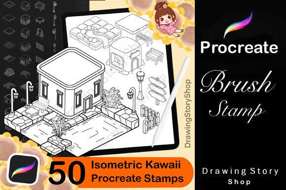 50 Procreate Isometric Buildings Stamp 1