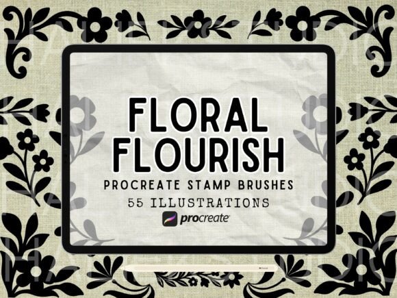 55 Floral Flourishes Procreate Stamp Set