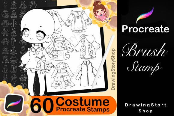 60 Procreate Chibi Clothes Stamp Set 4