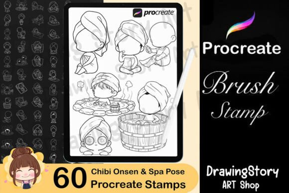 Chibi Onsen Pose Stamps for Procreate