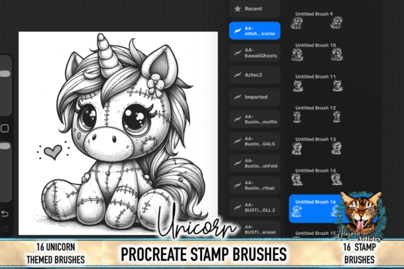 Chibi Stitched Unicorn Procreate Stamp B: Adding Kawaii Plush Charm to Digital Art