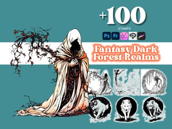 Dark Forest Realms Photoshop Brushes: Elevate Your Art with 100 Premium Designs