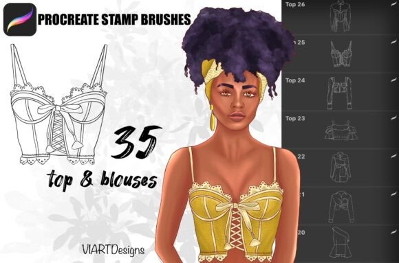 Fashion Tops Blouses Stamp Procreate: 35 Hand-Drawn Brushes for Stylish Digital Art