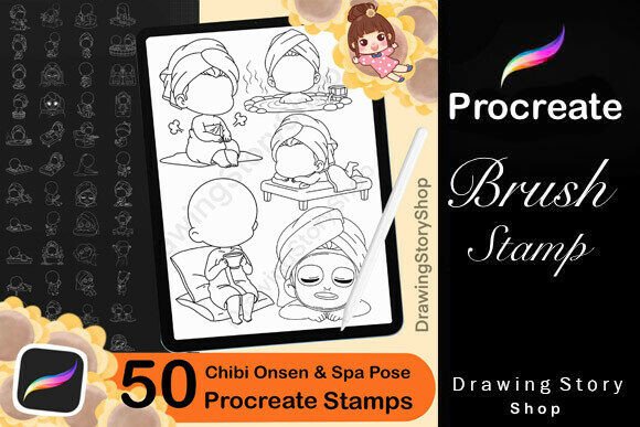 Procreate Chibi Onsen Spa Pose Stamps