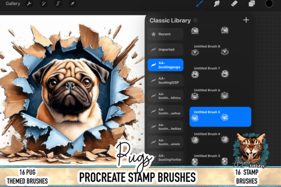 Pug Procreate Brush Stamps: Bringing Playful Pug Charm to Digital Art