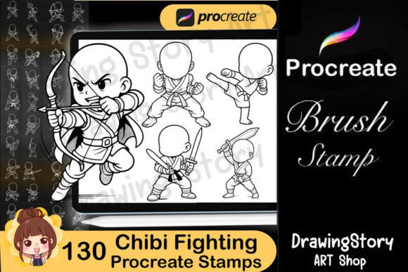 Unlock Creative Potential with the 130 Procreate Chibi Fighting Stamp Brush Set