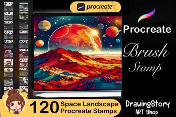 Unlock Your Creative Universe with 120 Space Landscape Procreate Stamps